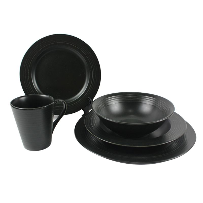 Serenity Stoneware Dish Set,  Salad Plates, Dark Black