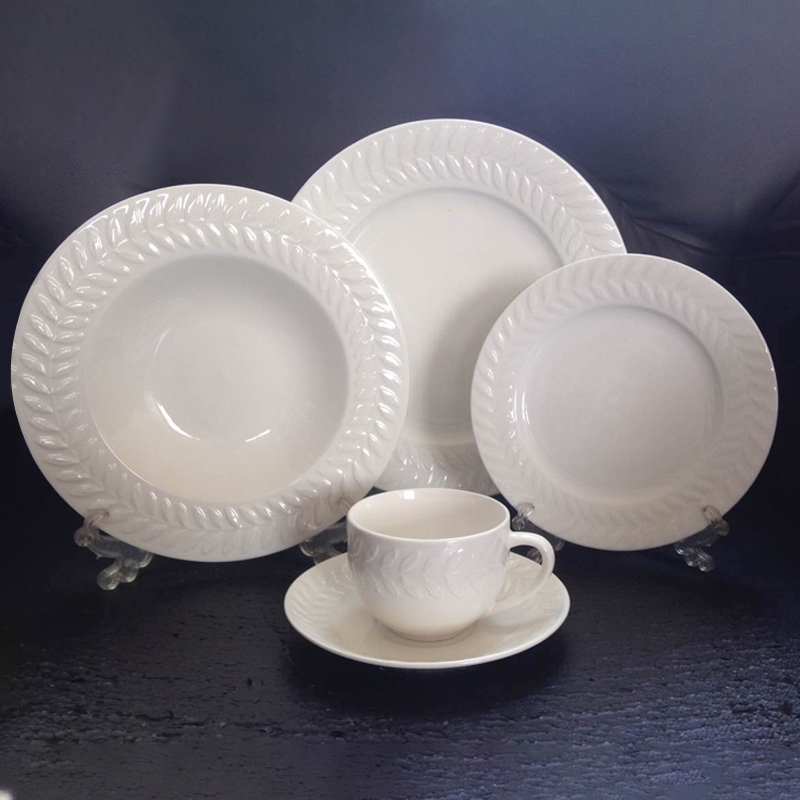 New Bone China White 20-Piece Dinnerware Set-Olive Leaf