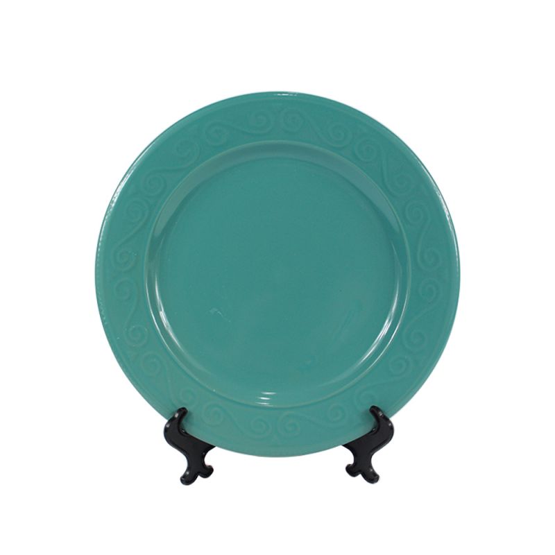 Round Decorated Stoneware Scallop Embossed Dinnerware Dish Set