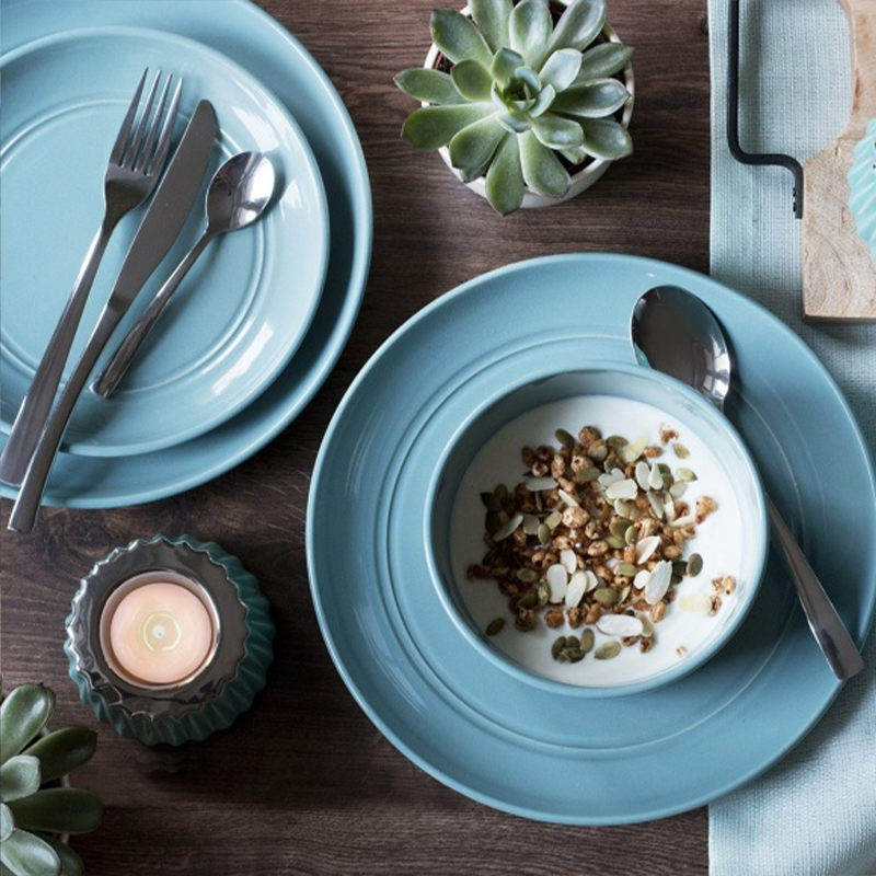 OEM Wholesale party supplies plates assiettes de fournitures de fête Stoneware Round Dinnerware Set-Blue