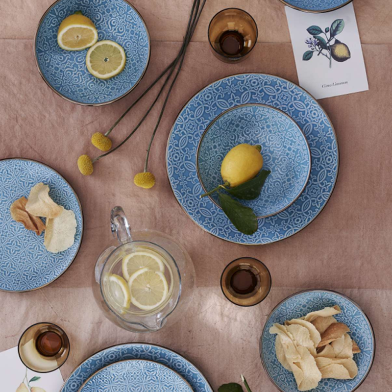 Beautiful shades Round Stoneware Dinnerware Dishes Sky blue and white