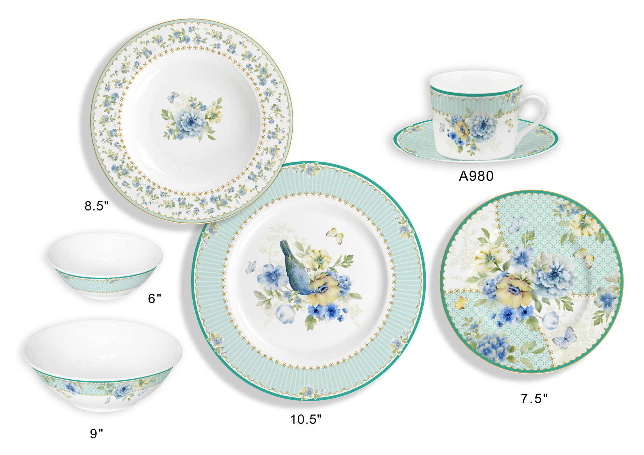 Ceramic Multicolor Fine Porcelain Kitchen Spanish Floral Design New Bone China-13