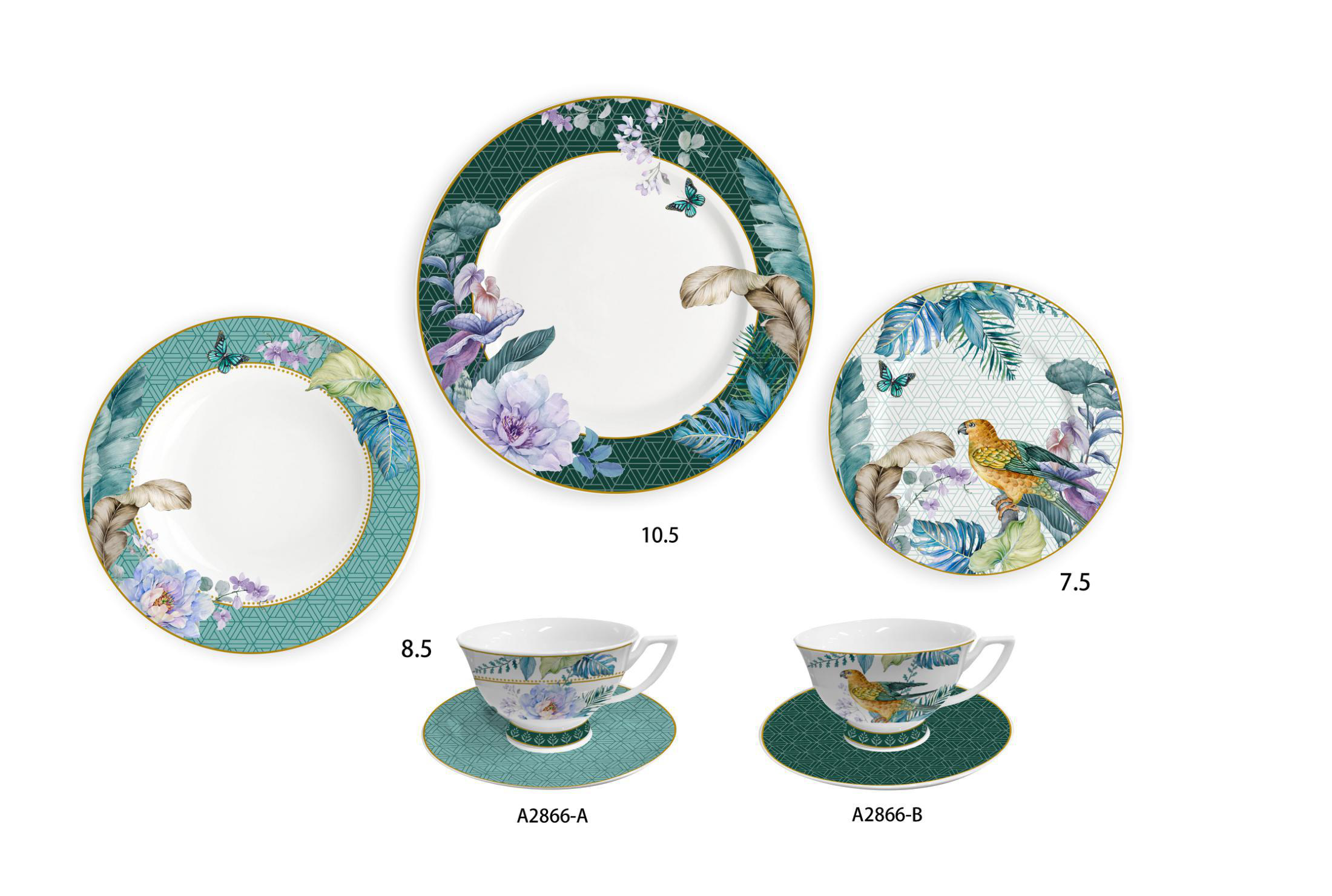 Ceramic Multicolor Fine Porcelain Kitchen Spanish Floral Design New Bone China-21