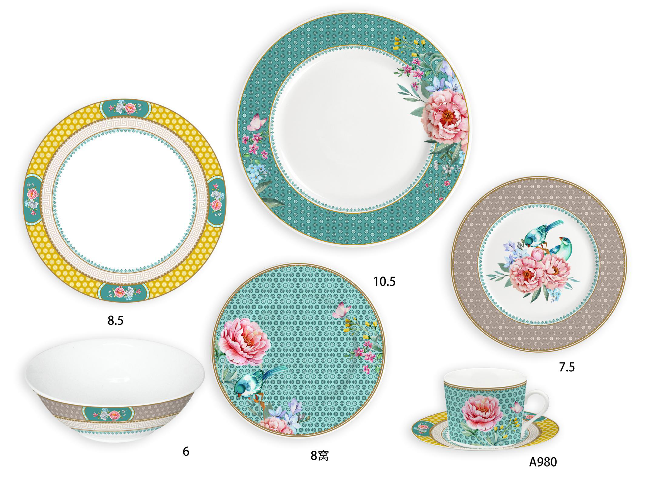 Ceramic Multicolor Fine Porcelain Kitchen Spanish Floral Design New Bone China-23