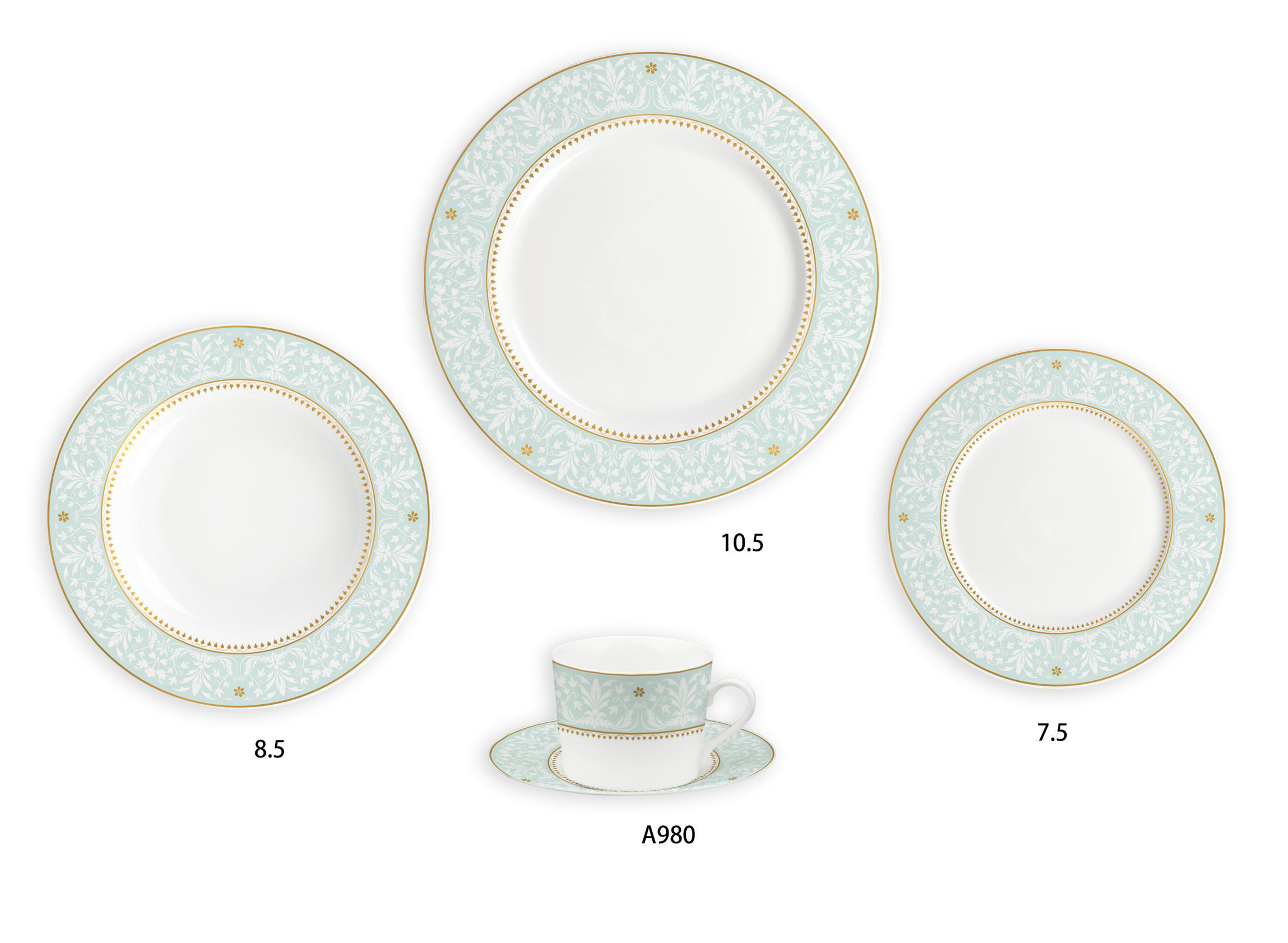 Certified International Ceramic dinner plates, Set of 5, Multicolor, gold edge court style