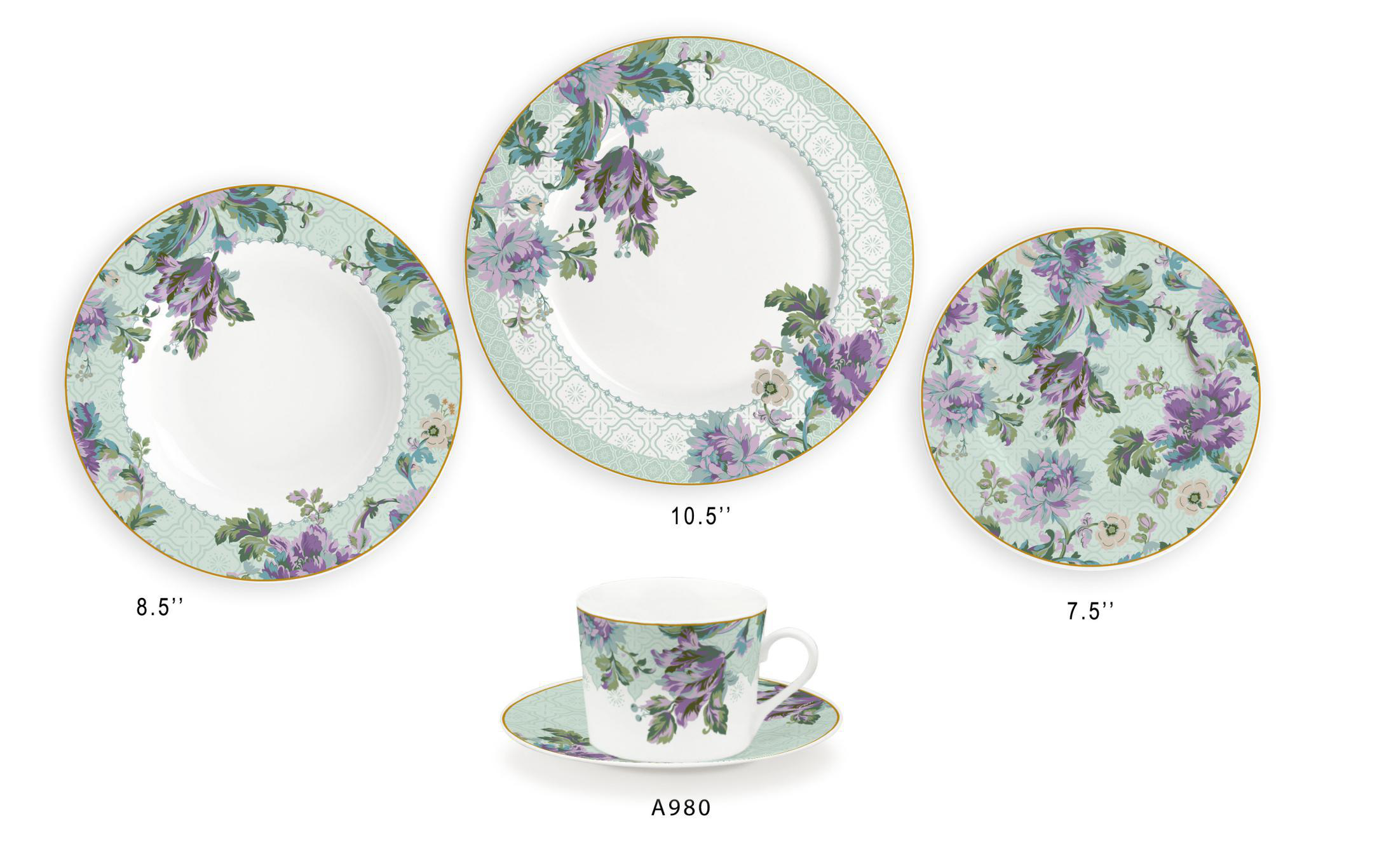 Ceramic Multicolor Fine Porcelain Kitchen Spanish Floral Design New Bone China-37