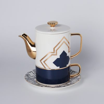 golden white porcelain tea cup set