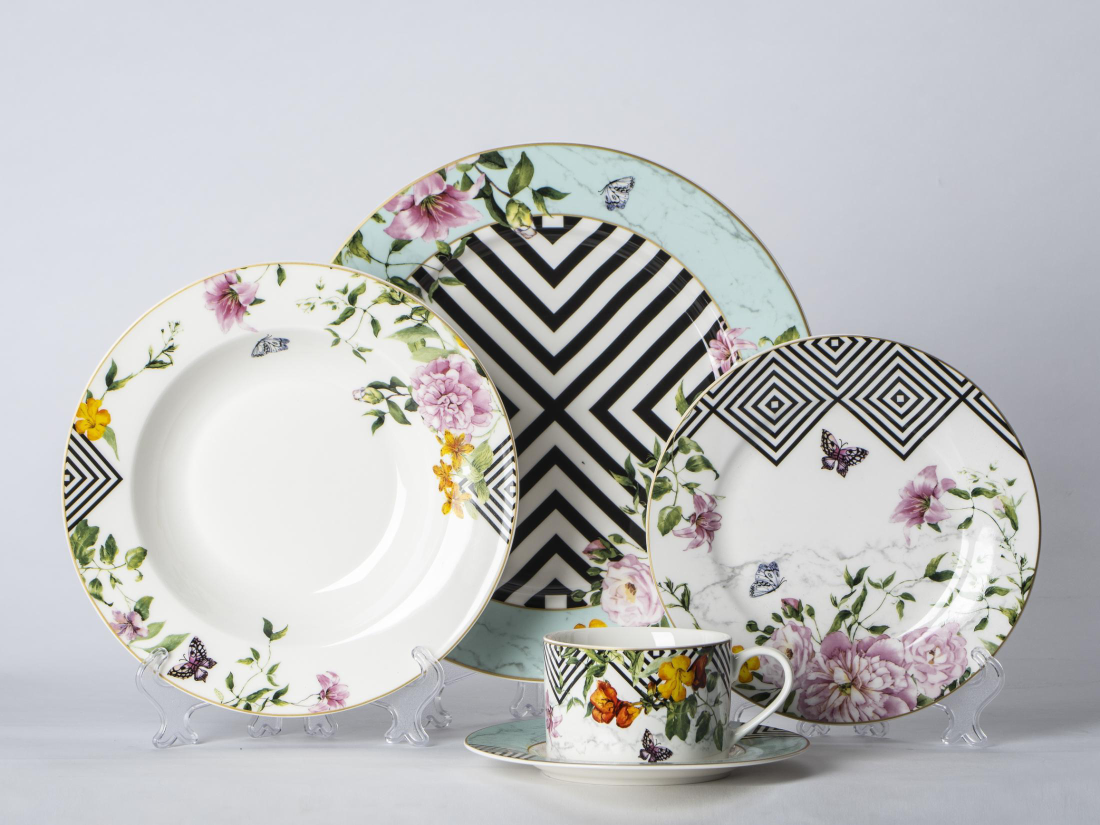 Ceramic Multicolor Fine Porcelain Kitchen Spanish Floral Design New Bone China-47