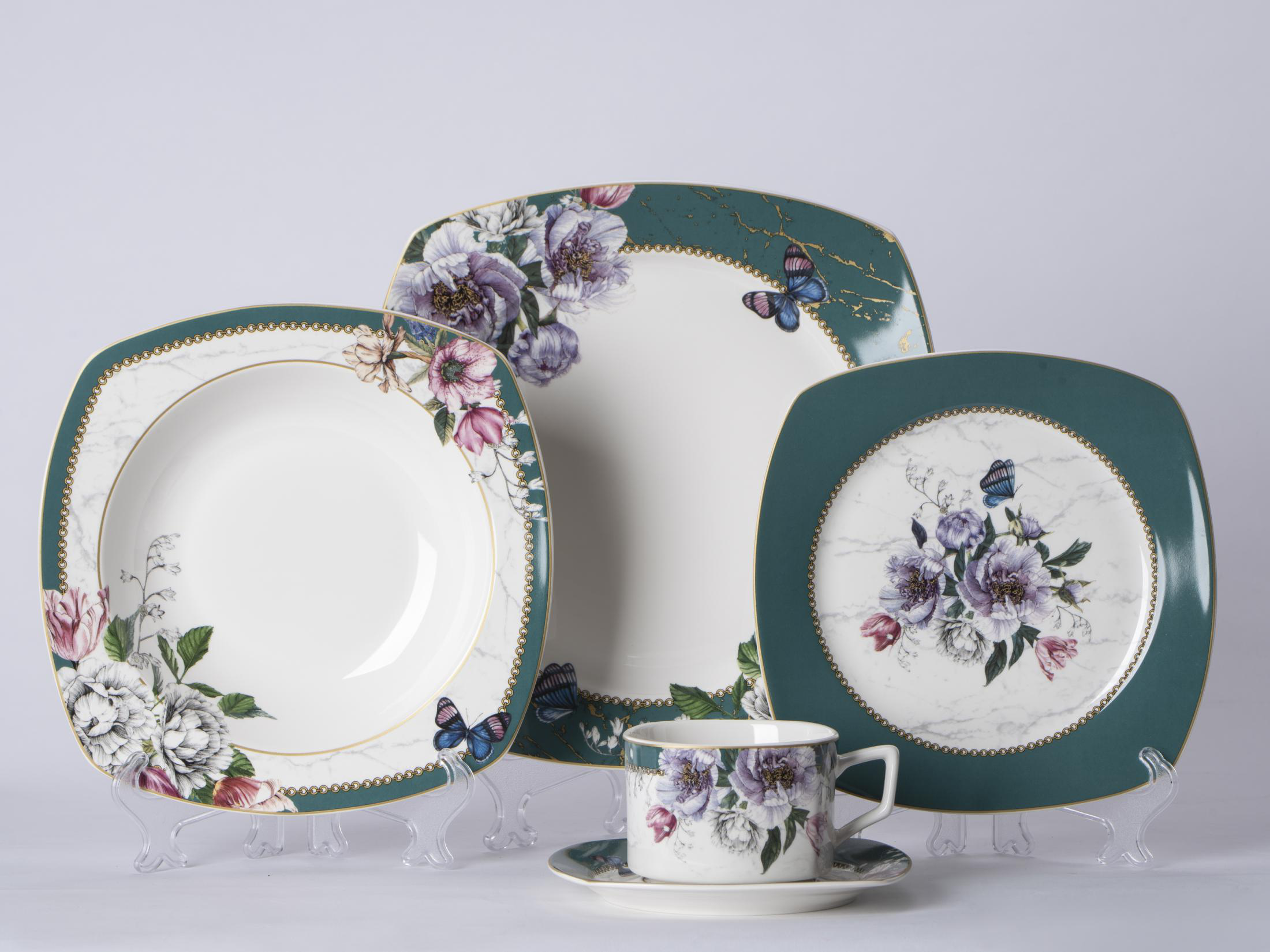 Ceramic Multicolor Fine Porcelain Kitchen Spanish Floral Design New Bone China-46